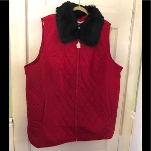 Dennis Basso Quilted Vest Red Faux Fur New Tags 3X
